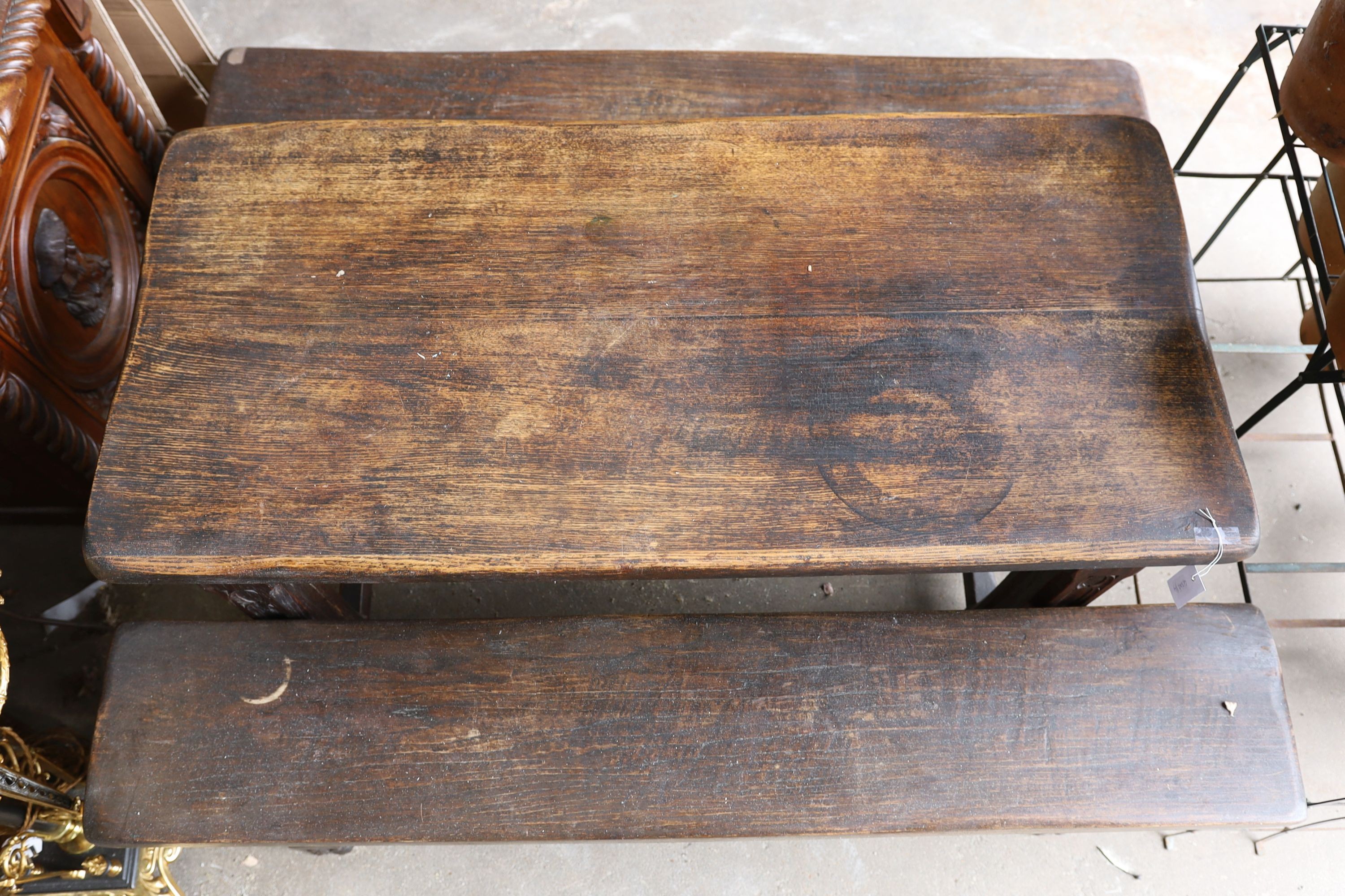 A 17th century style rectangular Gothic oak New England table, width 127cm, depth 59cm, height 77cm